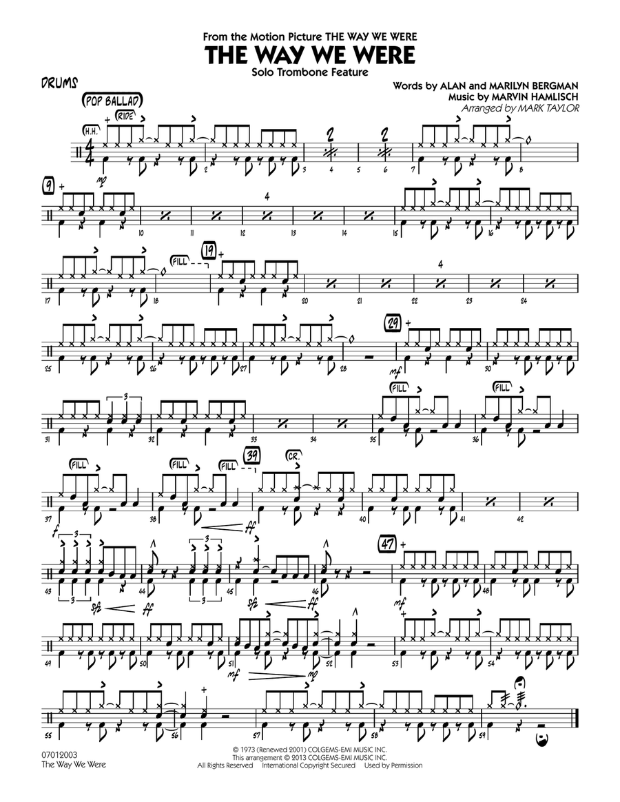 The Way We Were - Drums The Way We Were - Drums Jazz Ensemble scores gallery preview page 1