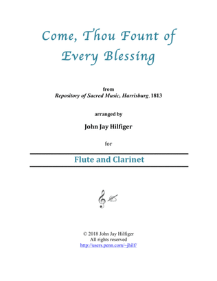 Book cover for Come, Thou Fount of Every Blessing for Flute and Clarinet