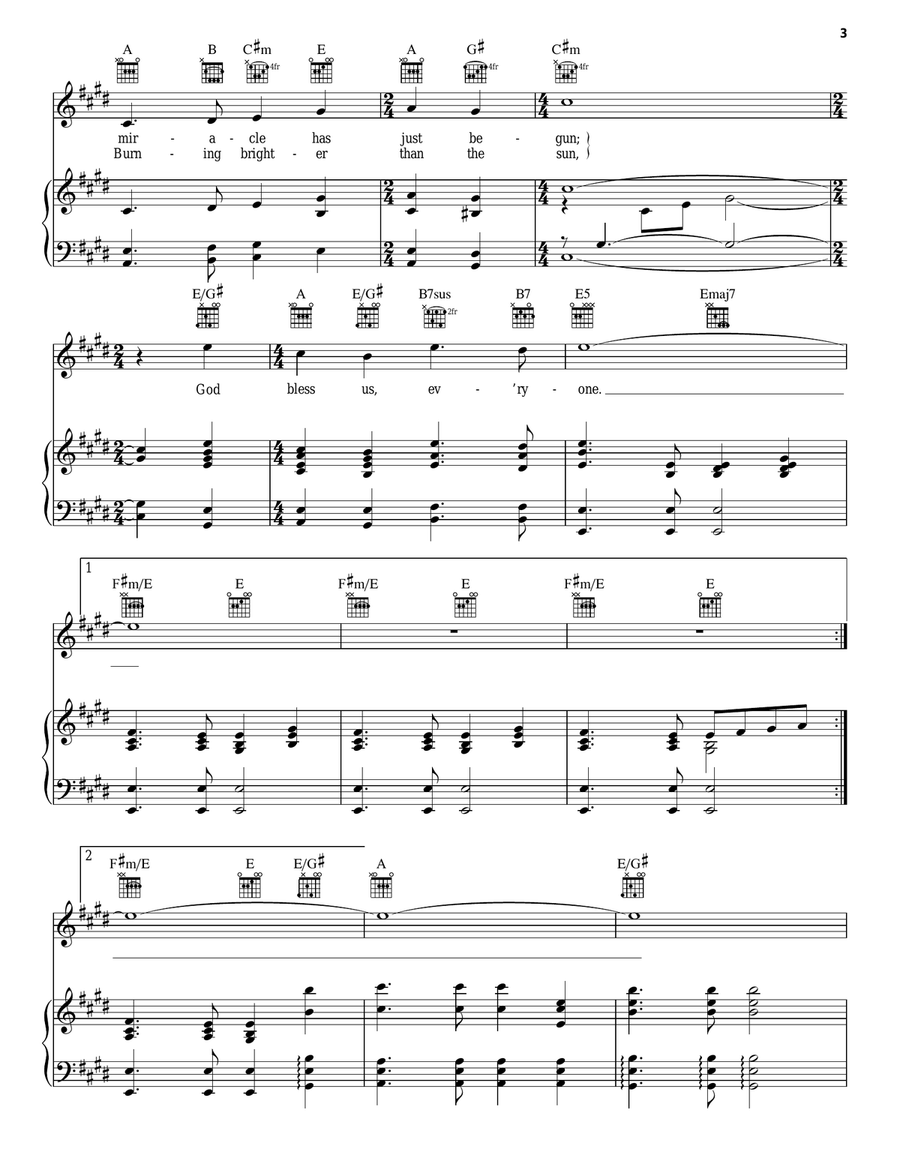 God Bless Us Everyone Piano, Vocal, Guitar scores gallery preview page 3