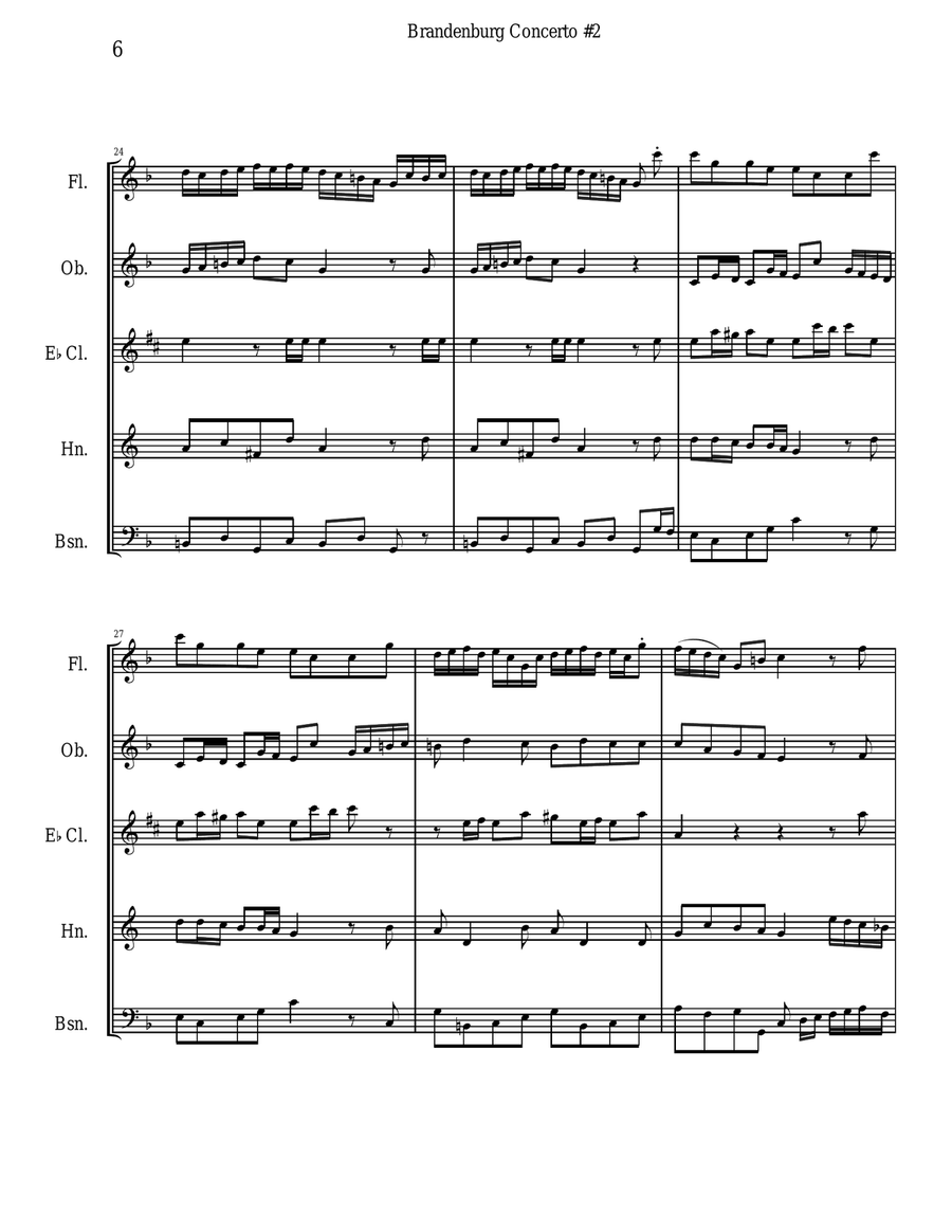 Bach Brandenburg Concerto #2 - 1st Movement for Woodwind Quintet Woodwind Quintet scores gallery preview page 6