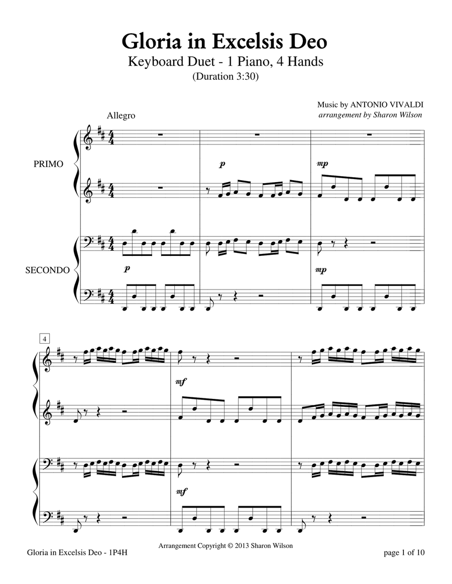 Gloria in Excelsis Deo (1 Piano, 4 Hands) 1 Piano, 4-Hands scores gallery preview page 3