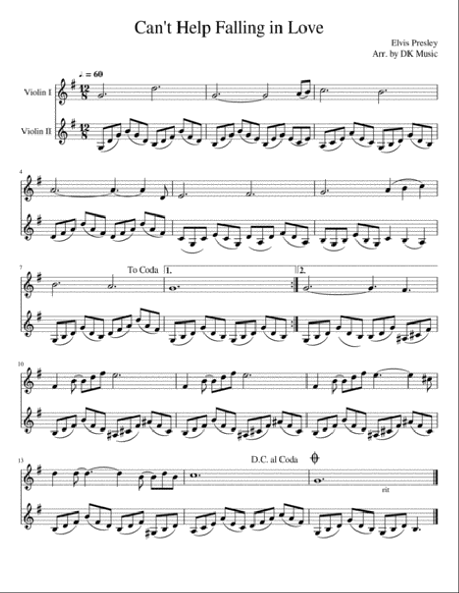 Can't Help Falling In Love String Duet scores gallery preview page 1