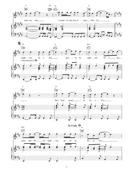 18 Til I Die by Bryan Adams Piano, Vocal, Guitar - Digital Sheet Music