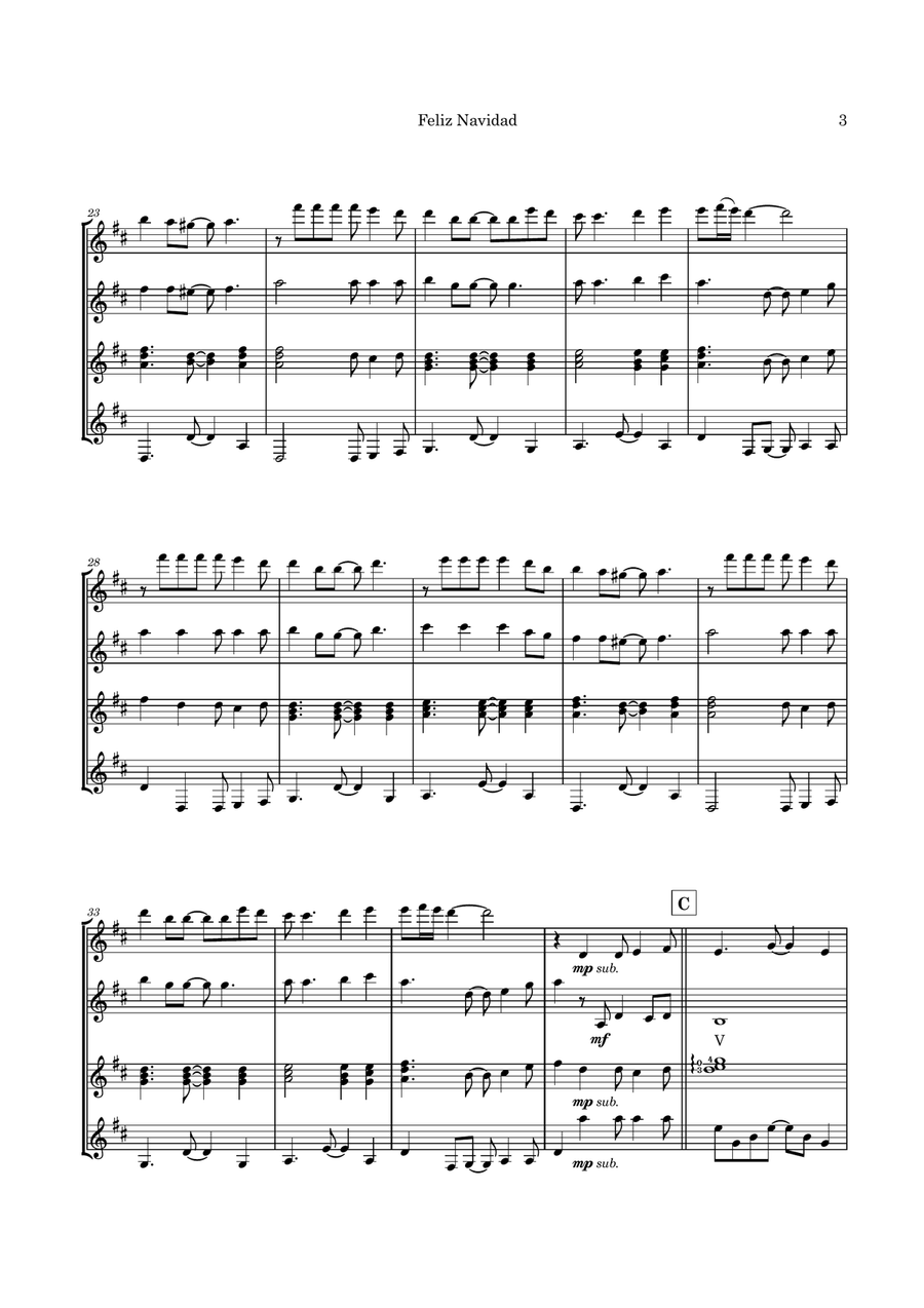 Feliz Navidad Guitar Ensemble scores gallery preview page 6