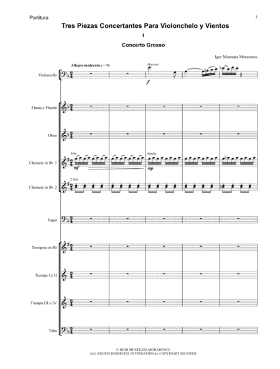 Three Pieces for Violoncello and Winds (Score) Concert Band scores gallery preview page 3