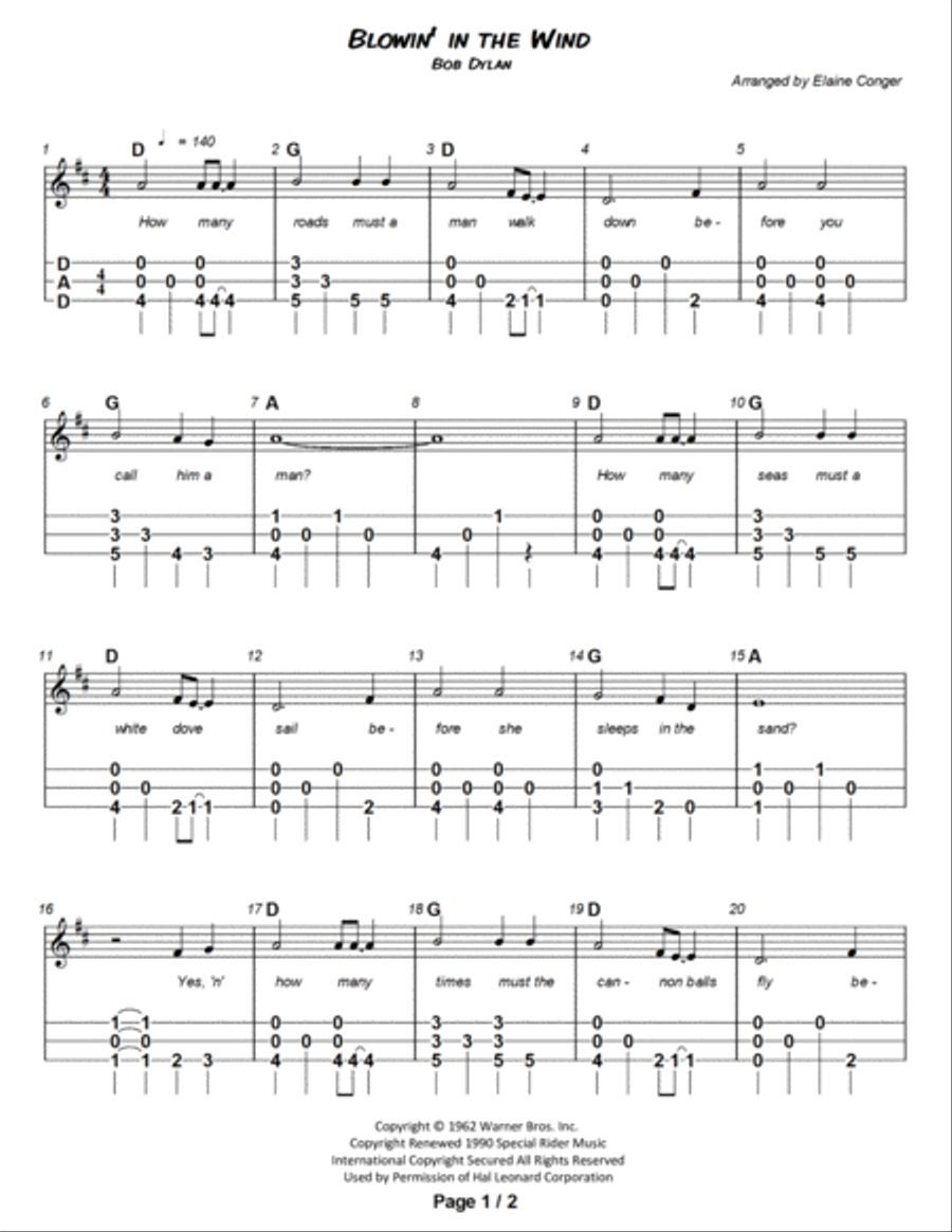 Blowin' In The Wind Dulcimer scores gallery preview page 2