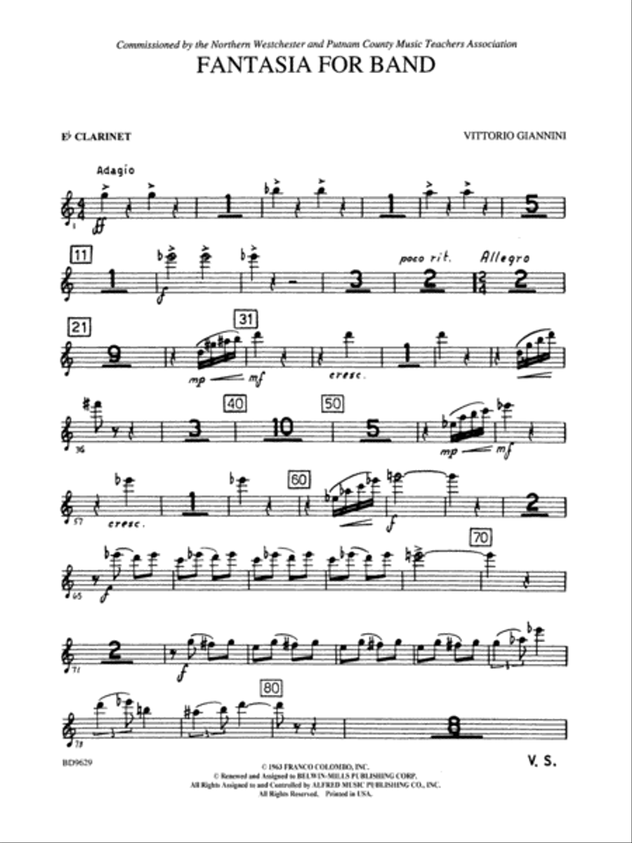 Fantasia for Band: E-flat Soprano Clarinet Concert Band scores gallery preview page 1