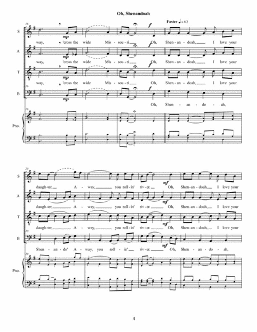 Oh Shenandoah 4-Part scores gallery preview page 4