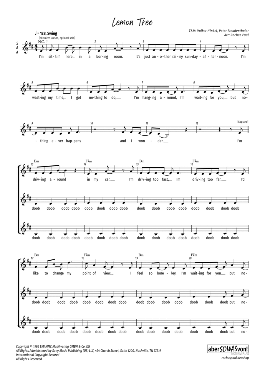 Lemon Tree Lemon Tree Women's Choir scores gallery preview page 1