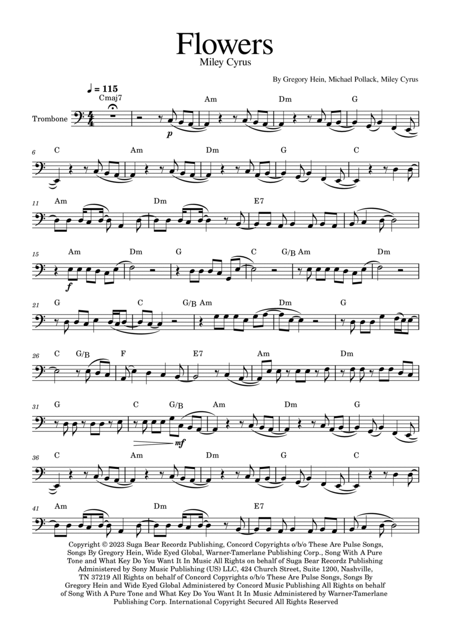 Flowers Trombone Solo scores gallery preview page 1