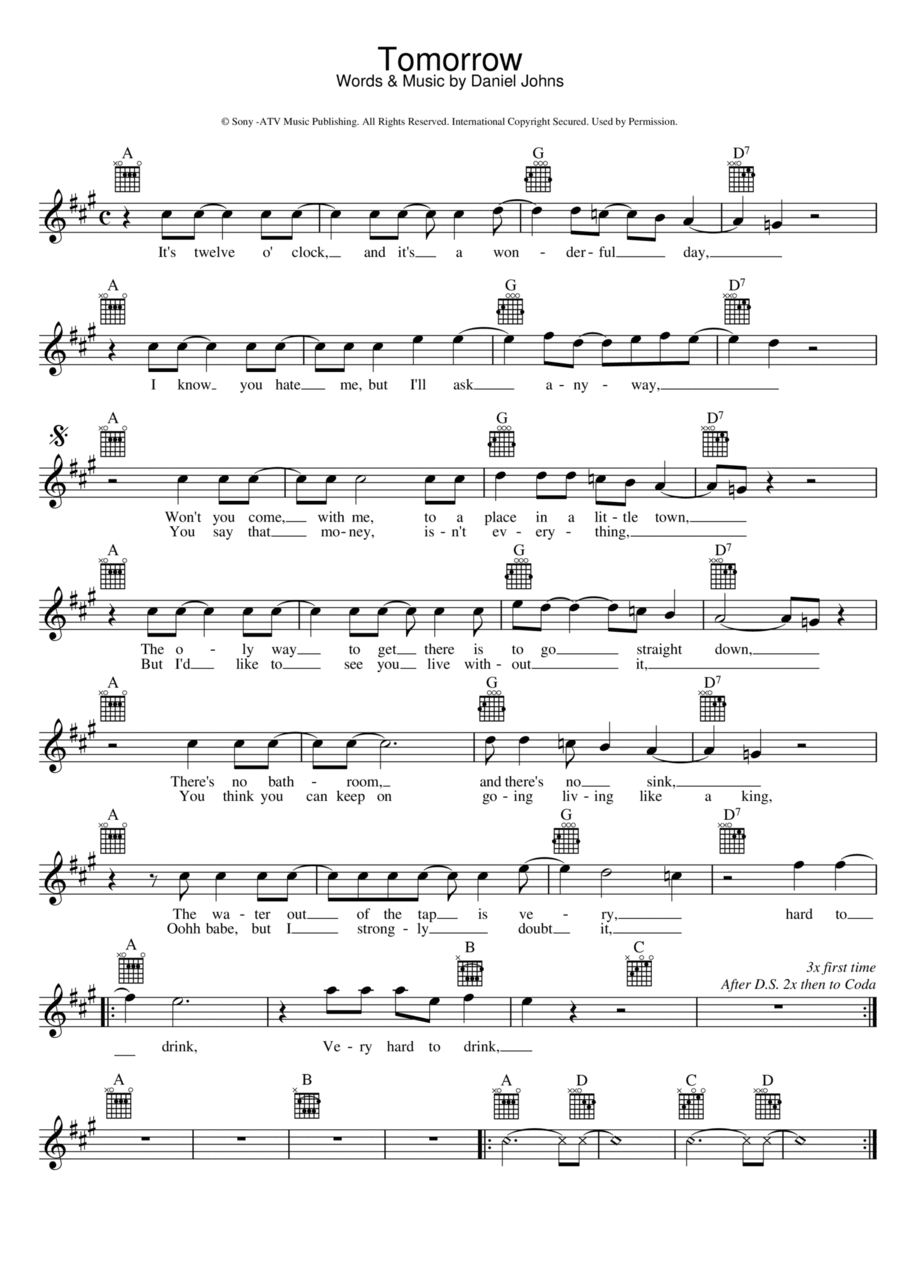 Tomorrow Tomorrow Piano scores gallery preview page 1