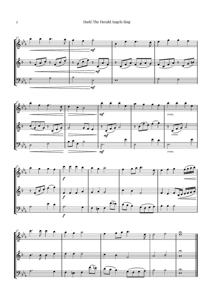 Hark! The Herald Angels Sing Trio Arrangement | Christmas Carol Sheet Music Woodwind Trio scores gallery preview page 2