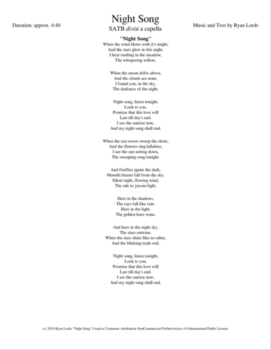 Night Song Night Song 4-Part scores gallery preview page 1