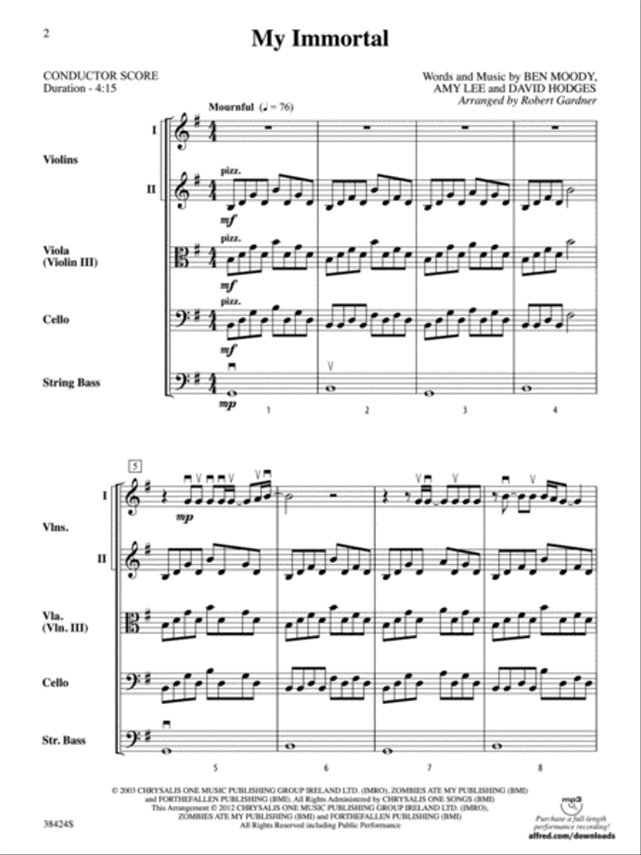 My Immortal: Score String Orchestra scores gallery preview page 2