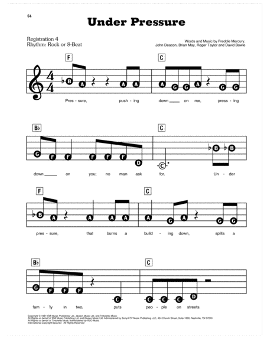Under Pressure Electronic Keyboard scores gallery preview page 1