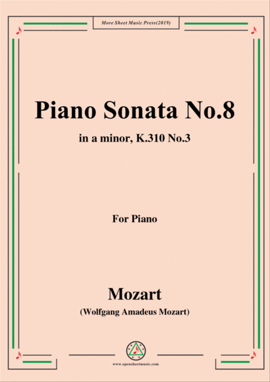 Mozart-Piano Sonata No.8 in a minor,K.310,No.3 Piano Solo scores gallery preview page 1
