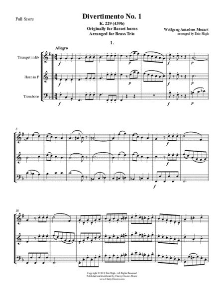 Five Divertimenti K. 229 (K. 439b) for Brass Trio