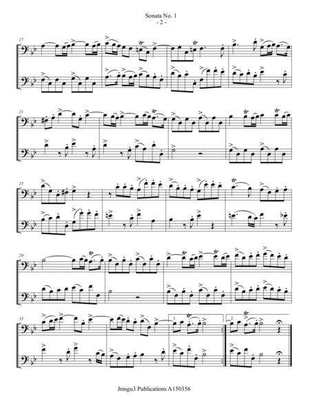 Loeillet: Six Sonatas Op. 5 No. 2 Complete for Trombone Duo image number null