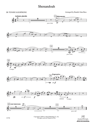 Book cover for Shenandoah: B-flat Tenor Saxophone