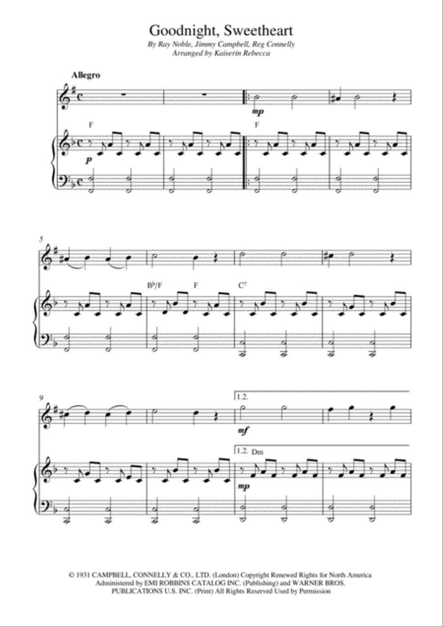 Goodnight Sweetheart Tenor Saxophone scores gallery preview page 1