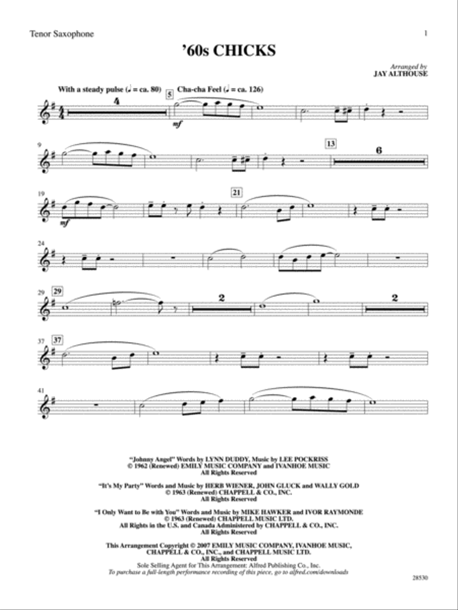 '60s Chicks (A Medley): B-flat Tenor Saxophone Tenor Saxophone scores gallery preview page 1