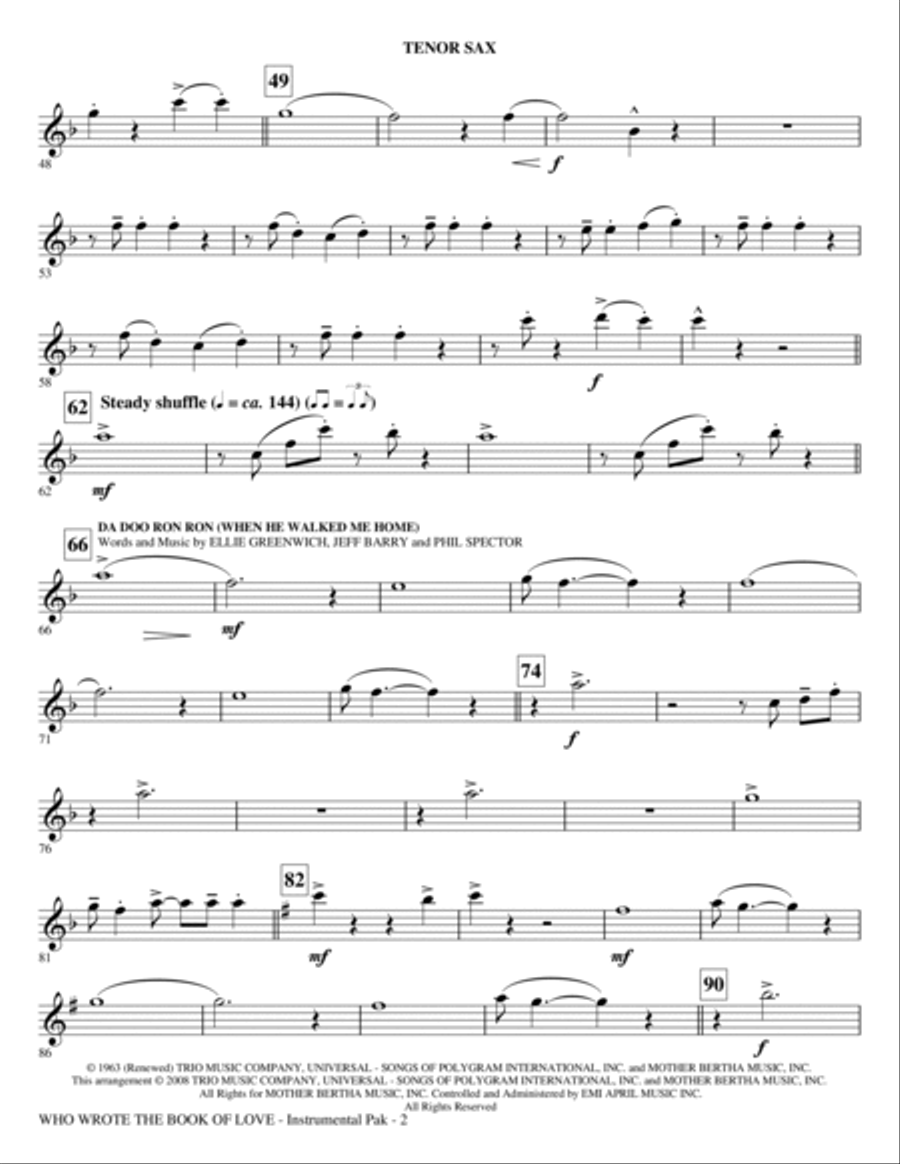 Who Wrote The Book Of Love? (Choral Medley) - Tenor Sax Choir scores gallery preview page 2