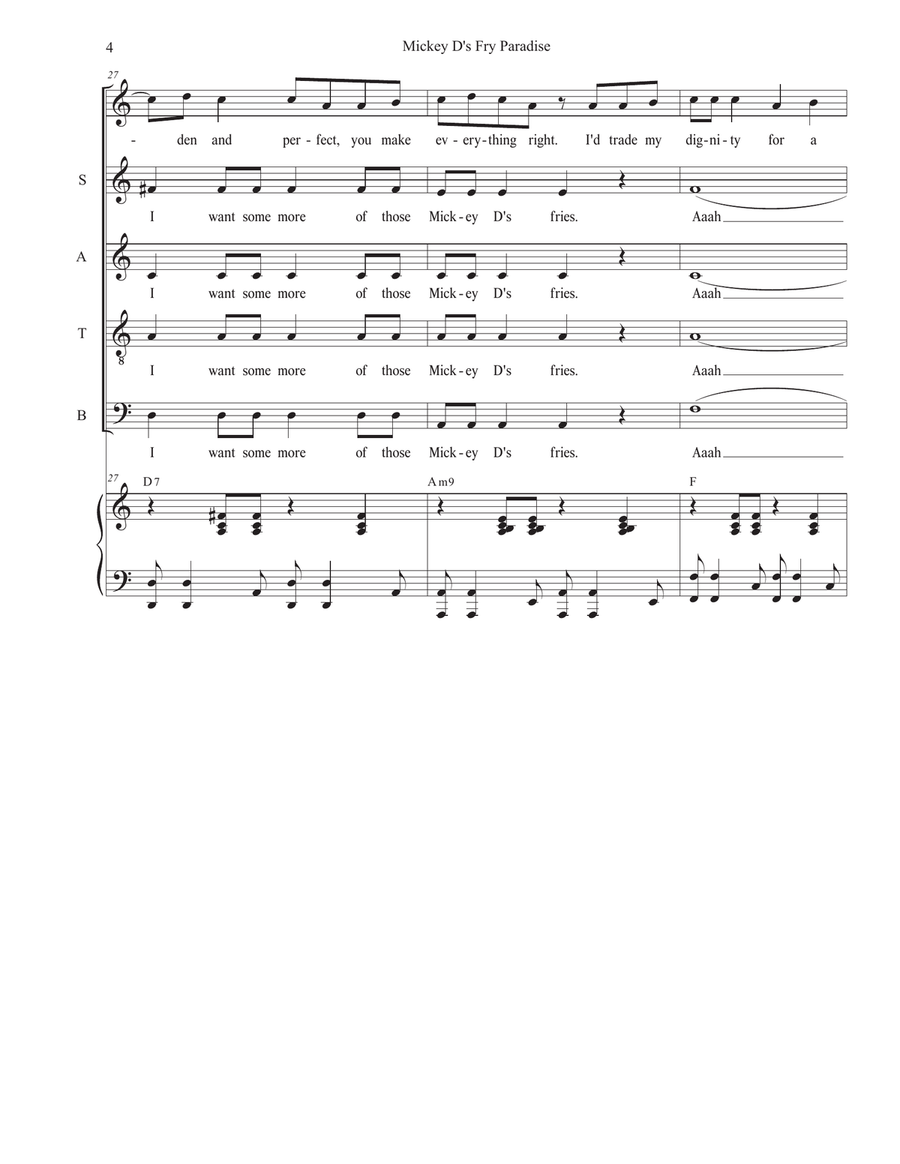 Mickey D's Fry Paradise (Vocal Quintet) Piano, Vocal scores gallery preview page 4