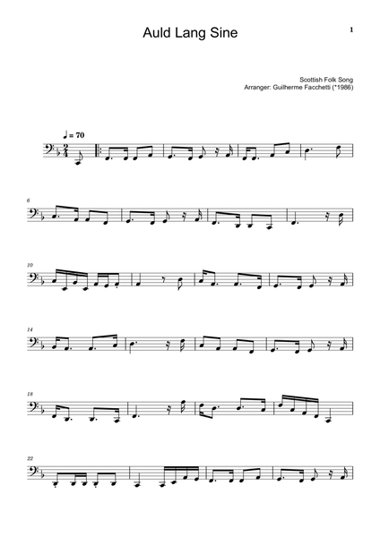 Scottish Folk Song - Auld Lang Sine. Arrangement for Violoncello Solo image number null