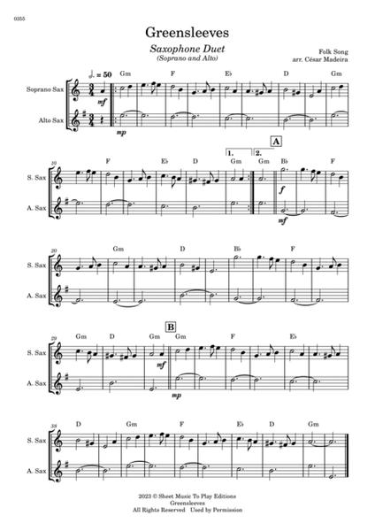 Greensleeves - Sax Duet (Soprano and Alto) - W/Chords (Full Score and Parts) image number null