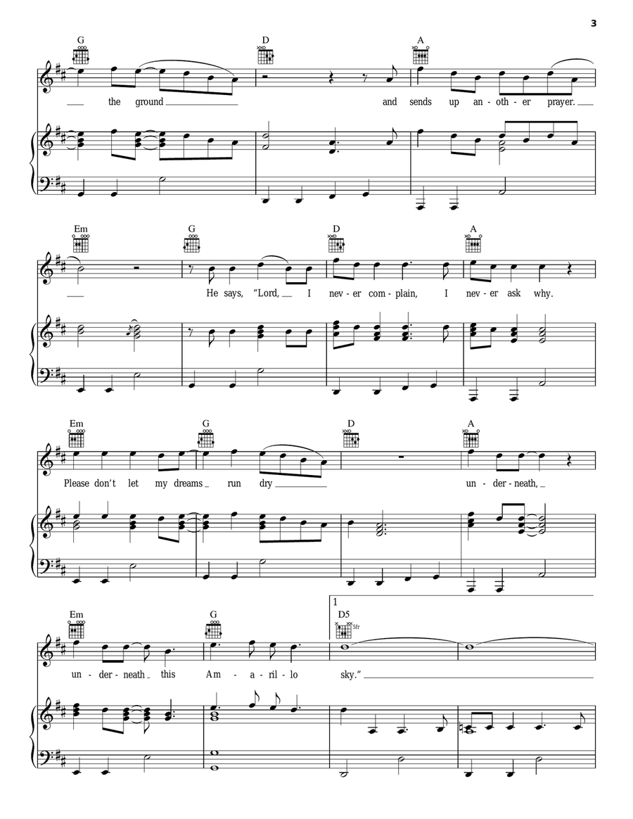 Amarillo Sky Piano, Vocal, Guitar scores gallery preview page 3
