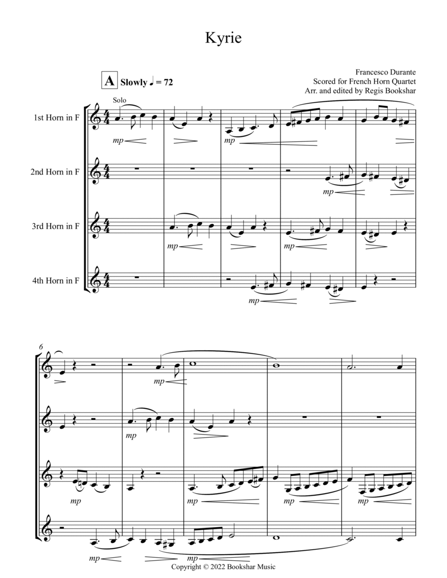 Kyrie (Durante) (French Horn Quartet) Brass Quartet scores gallery preview page 1