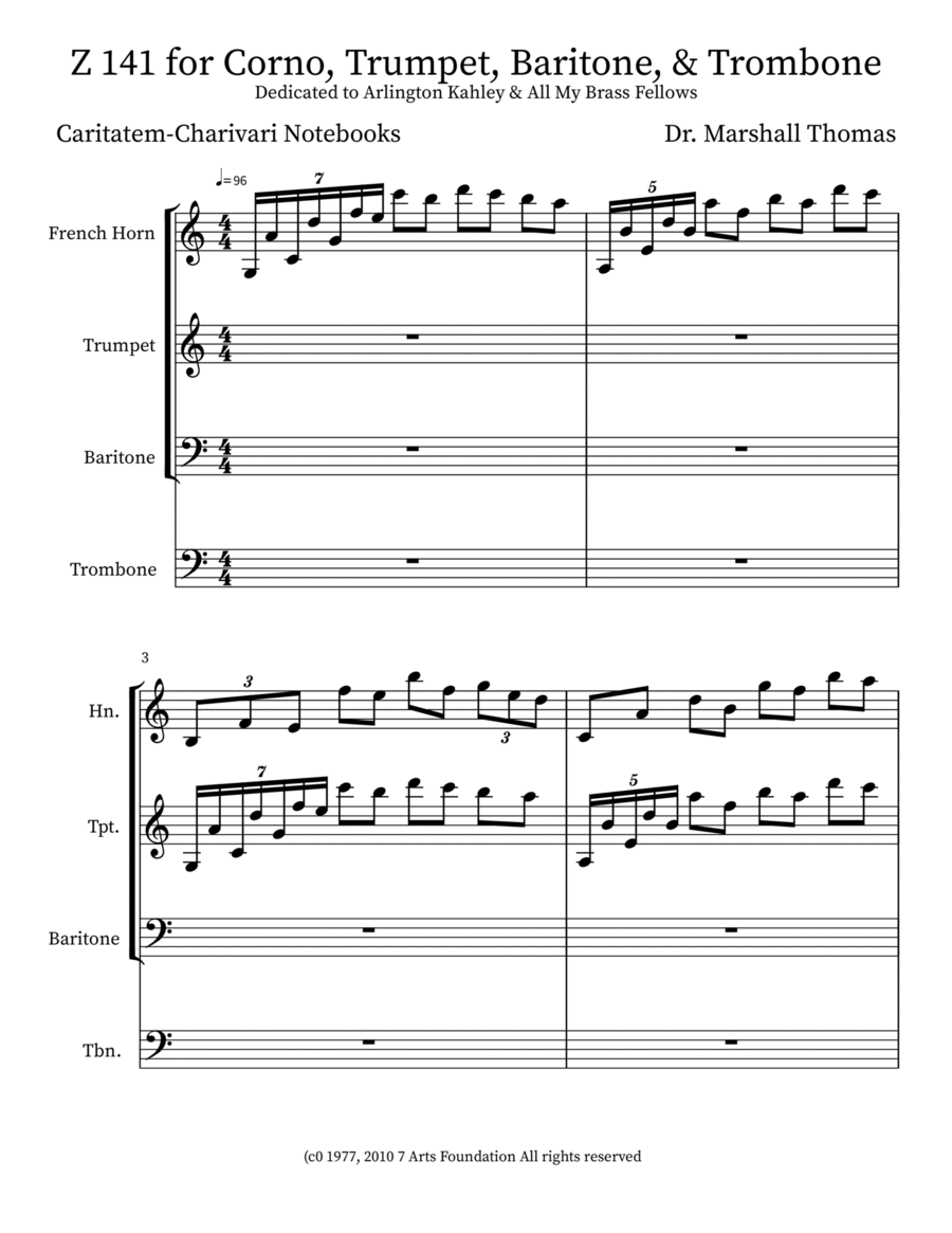Z 141 for Corno, Trumpet, Baritone, & Trombone Baritone Saxophone scores gallery preview page 1