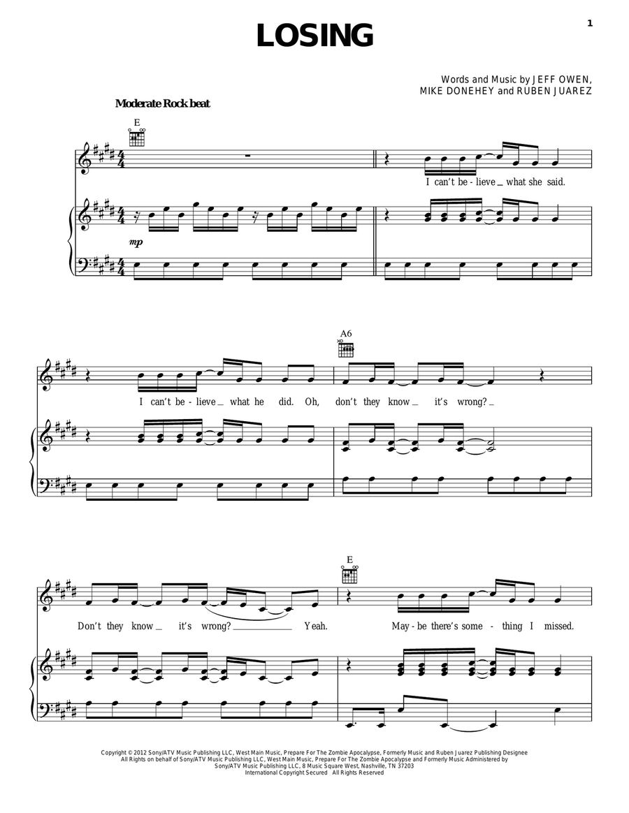 Losing Piano, Vocal, Guitar scores gallery preview page 1