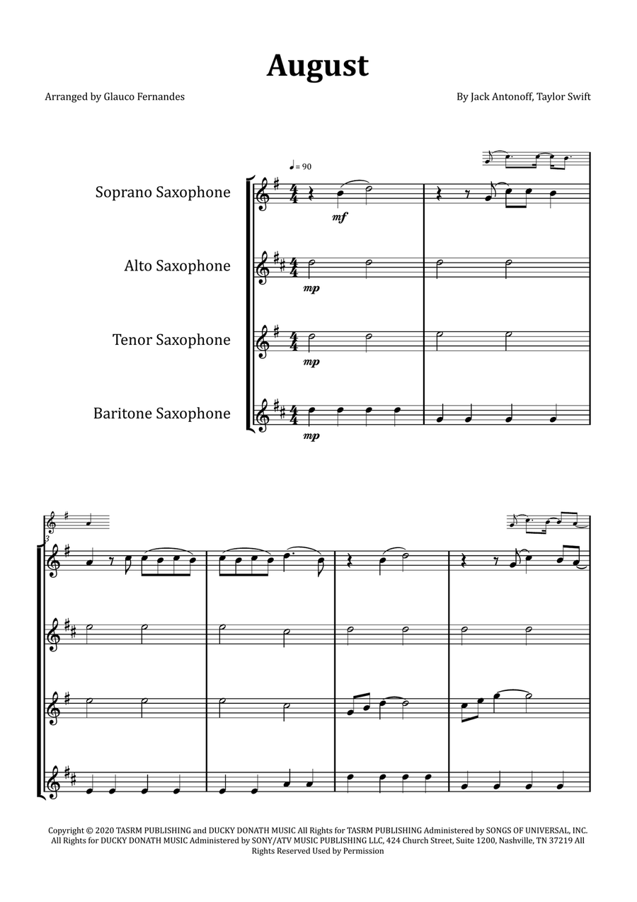 August Saxophone Quartet scores gallery preview page 1