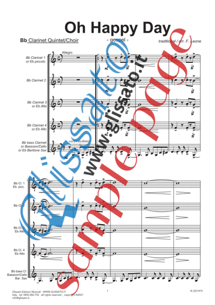 Oh Happy Day - Clarinet Quintet/Choir (10 parts & score) Choir - Digital Sheet Music