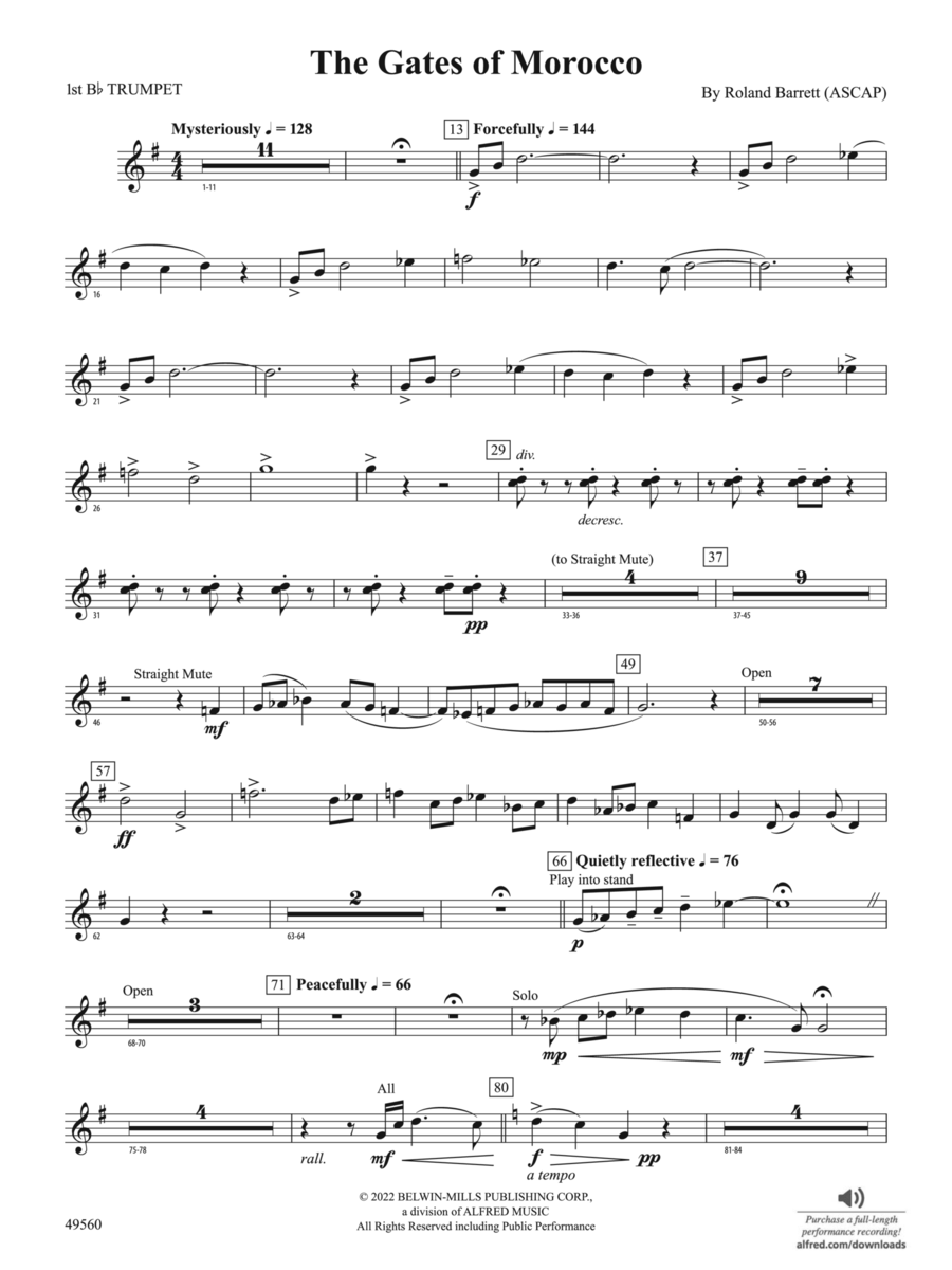 The Gates of Morocco: 1st B-flat Trumpet Concert Band scores gallery preview page 1