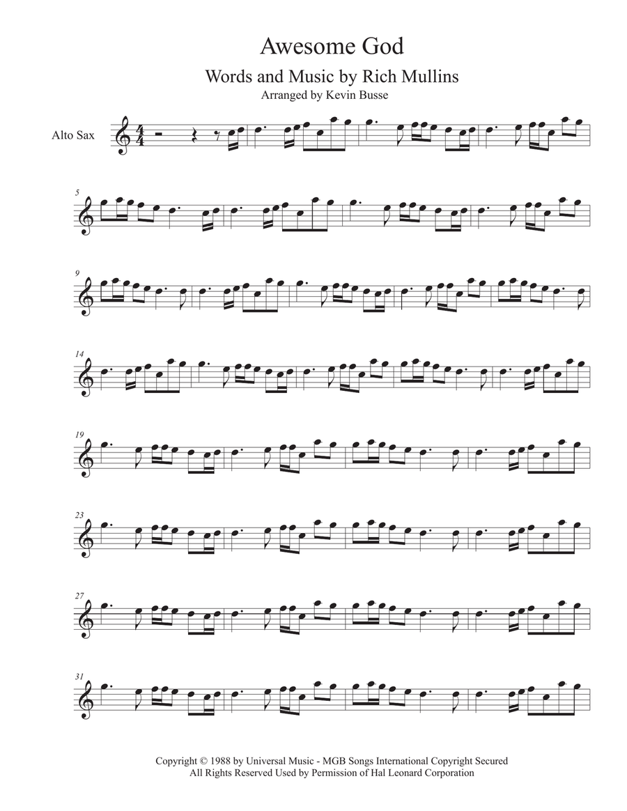 Awesome God Alto Saxophone scores gallery preview page 1