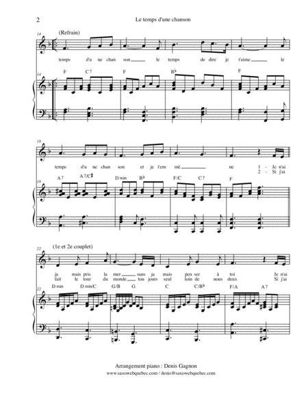 Le temps d'une chanson (partition de piano d'accompagnement) image number null