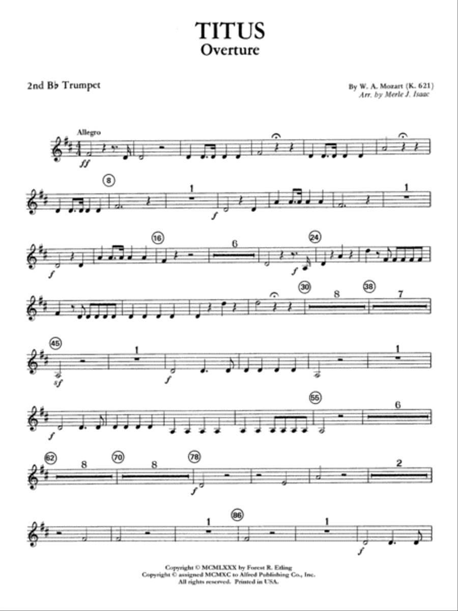 Titus Overture: 2nd B-flat Trumpet Full Orchestra scores gallery preview page 1