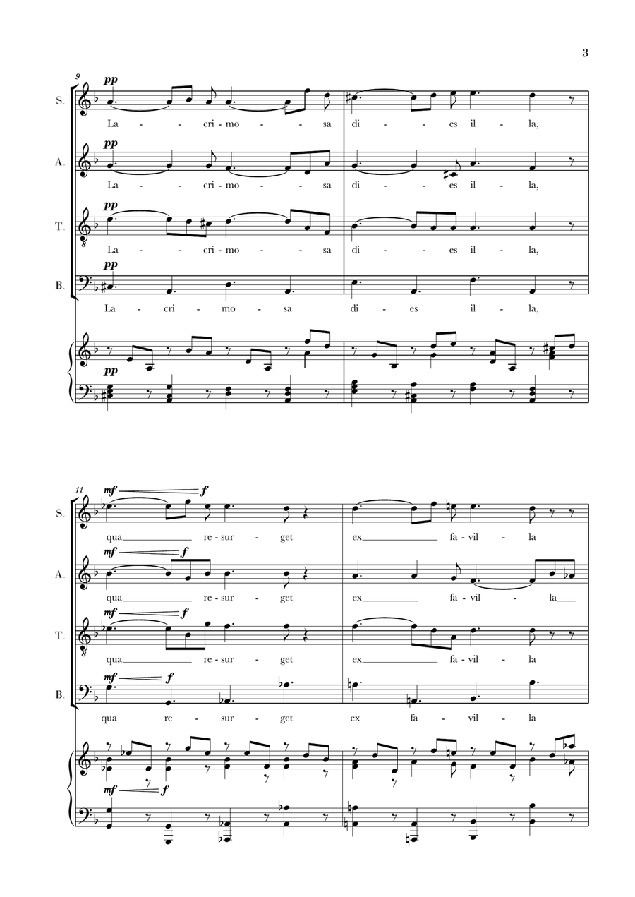 W. A. Mozart - Requiem - Lacrimosa (SATB and Piano Accompaniment) 4-Part scores gallery preview page 3