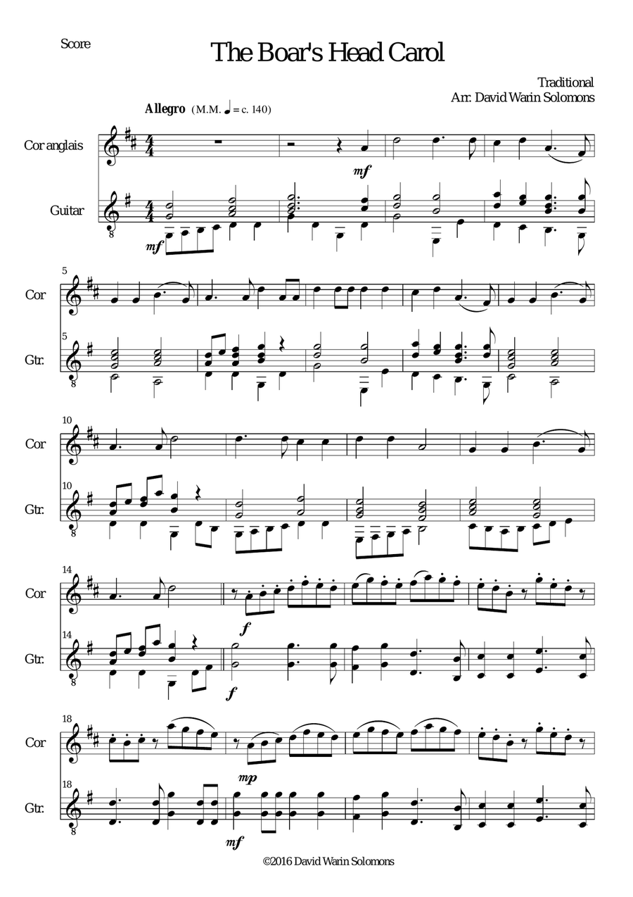 The Boar's Head Carol for cor anglais and guitar English Horn scores gallery preview page 1