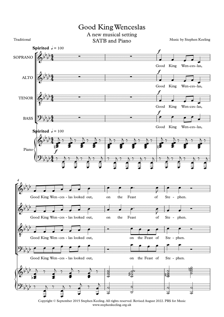 Good King Wenceslas - A new musical setting 4-Part scores gallery preview page 1