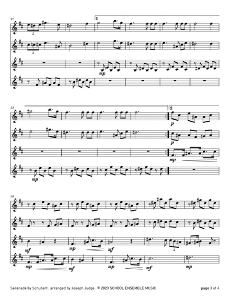 Serenade by Schubert for Clarinet Quartet in Schools Clarinet Quartet scores gallery preview page 3