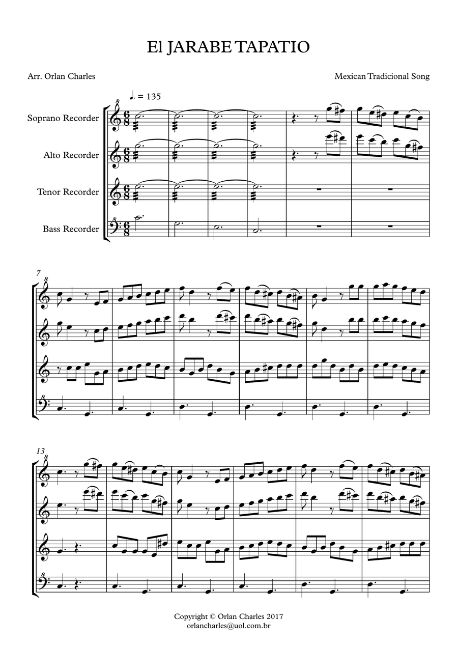 EL JARABE TAPATIO (The Mexican Hat Dance) - for recorder quartet Small Ensemble scores gallery preview page 3