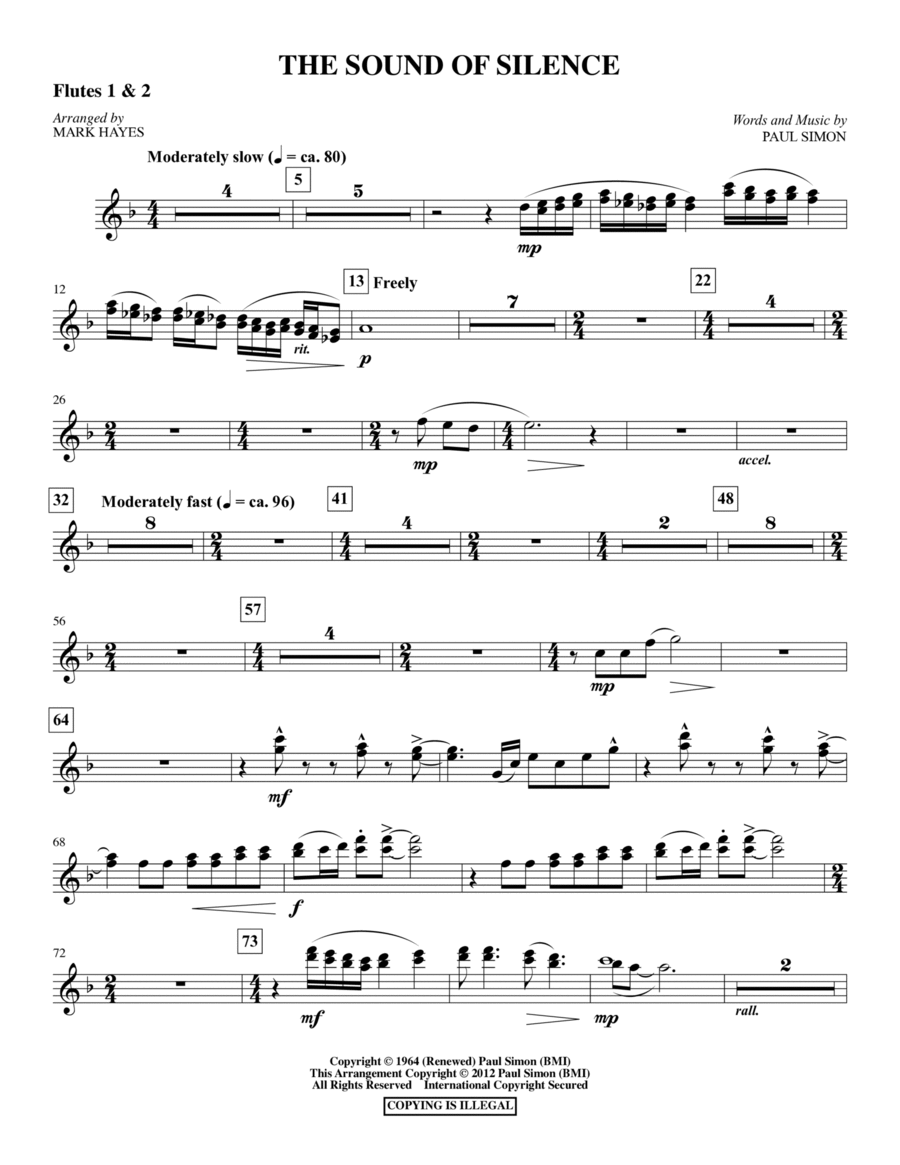 The Sound Of Silence (arr. Mark Hayes) - Flute 1 & 2 Choir scores gallery preview page 1