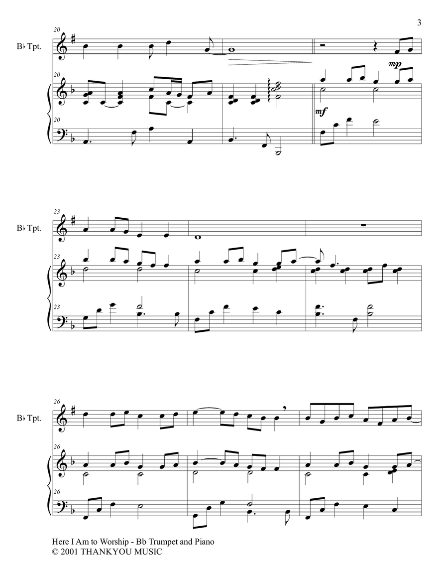 Here I Am To Worship Trumpet Duet scores gallery preview page 3