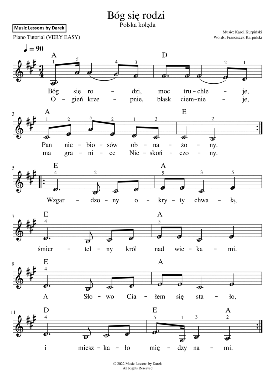 Bóg się rodzi / God Is Born (Polish Christmas Carol) [VERY EASY PIANO] Easy Piano scores gallery preview page 1