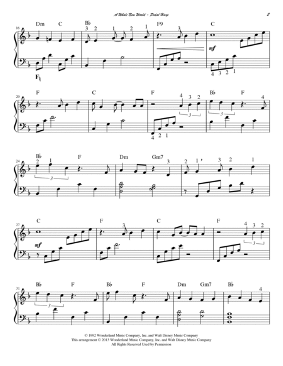 A Whole New World Pedal Harp scores gallery preview page 3
