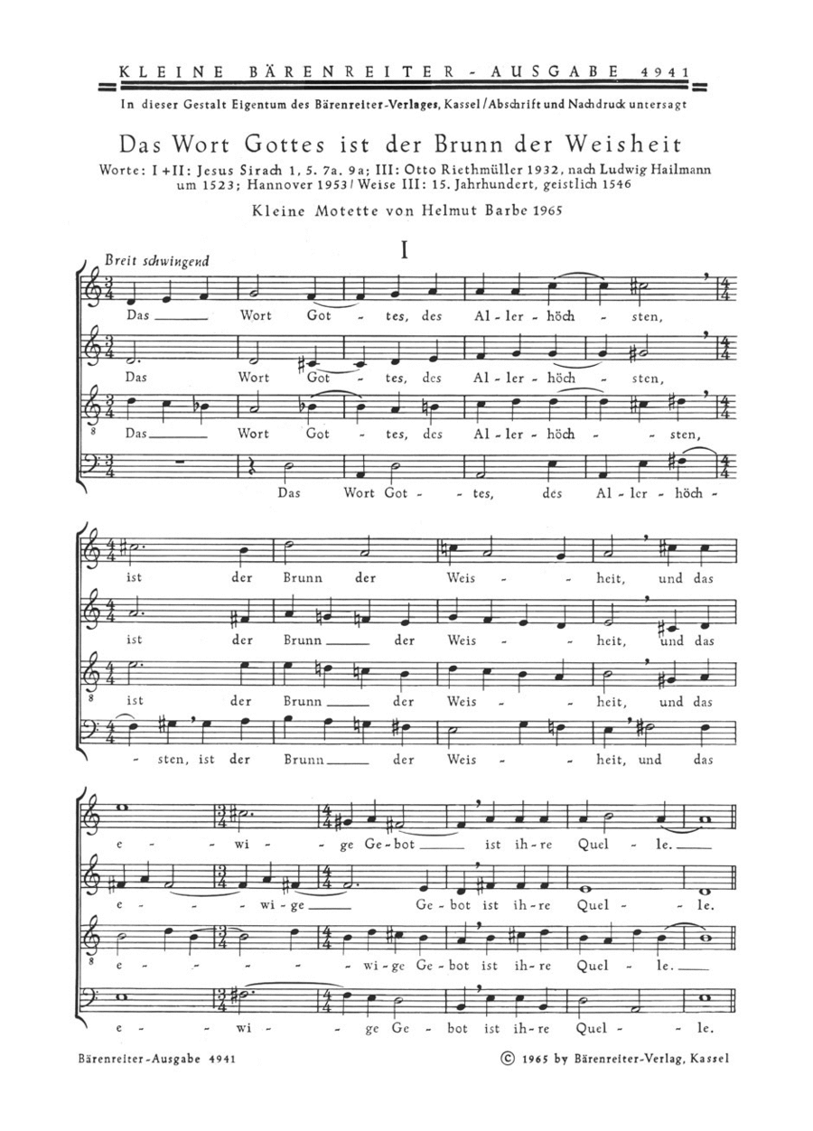 Das Wort Gottes, des Allerhöchsten, ist der Brunn der Weisheit 4-Part scores gallery preview page 1