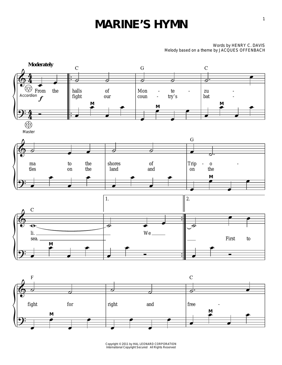 Marine's Hymn Accordion scores gallery preview page 1